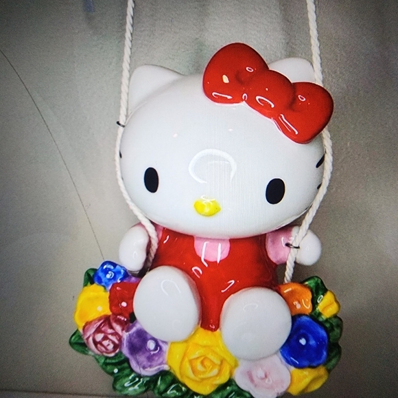 NWT Adorable Hello Kitty on swing ! Made by BLUE SKY ( Rare)with 💐 flowers. - Picture 7 of 11